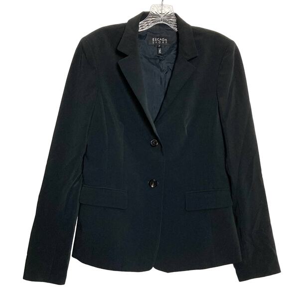 NWOT ESCADA SPORT Blazer 38/M Black 2 Buttons 2 Flap Pockets Long Sleeve Lined - Picture 1 of 11